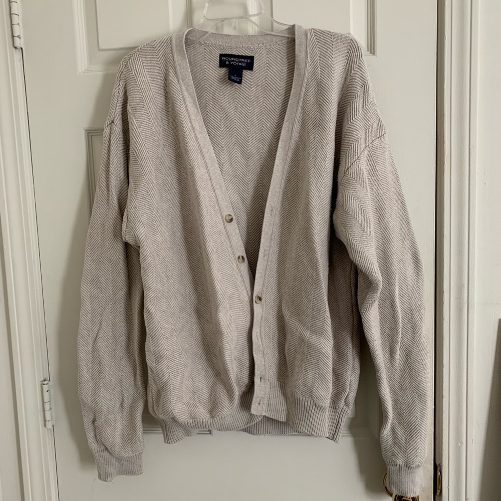 Cream Herringbone Knit Sweater